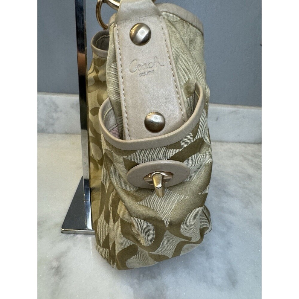 COACH Op Art Parker Beige Signature Sateen Canvas & Leather Shoulder Bag 13427 - Picture 5 of 15